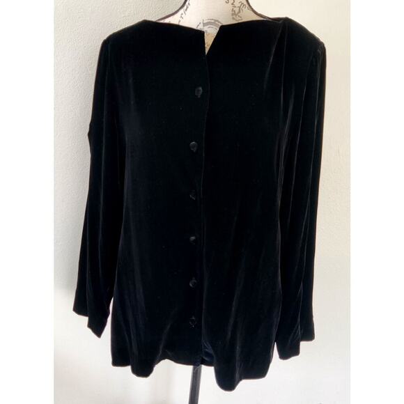 Vintage Finity Naturals Black Velvet Long Sleeve Top Sz 10 Rayon Silk Blend - Picture 2 of 9